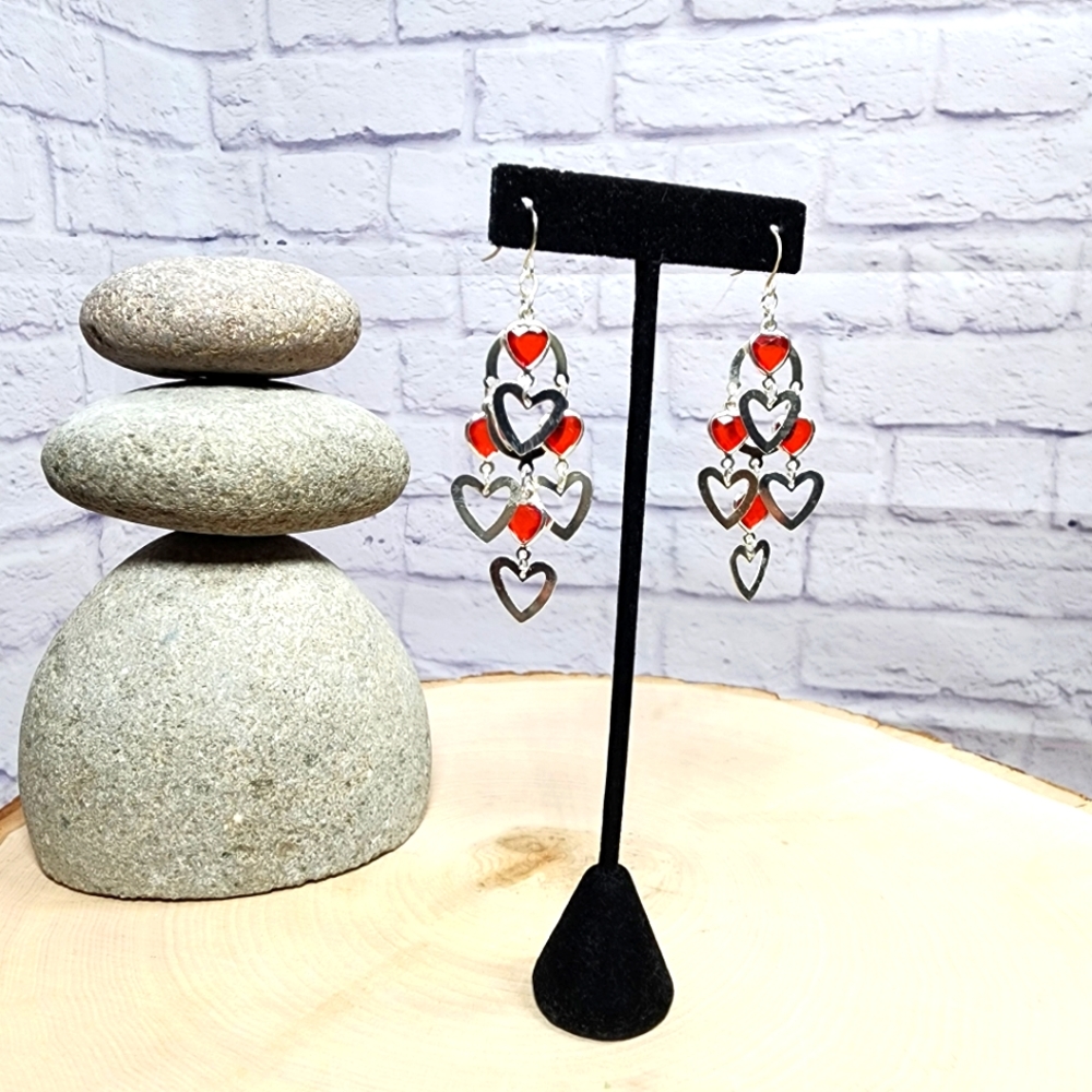 Fashion Earrings Women's/ Red and Silver Hearts/NWT